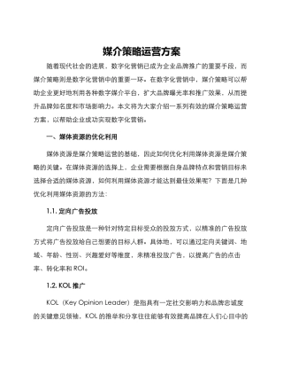 媒介策略运营方案