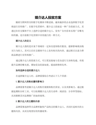 媒介达人投放方案