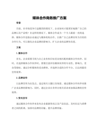 媒体合作商务推广方案