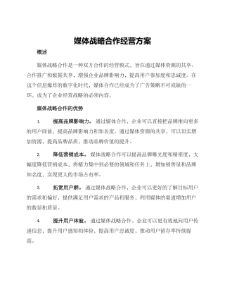 媒体战略合作经营方案