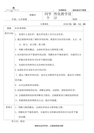 中考物理复习：杠杆和滑轮