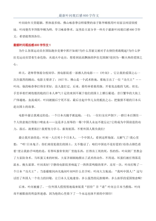 -最新叶问观后感800字作文