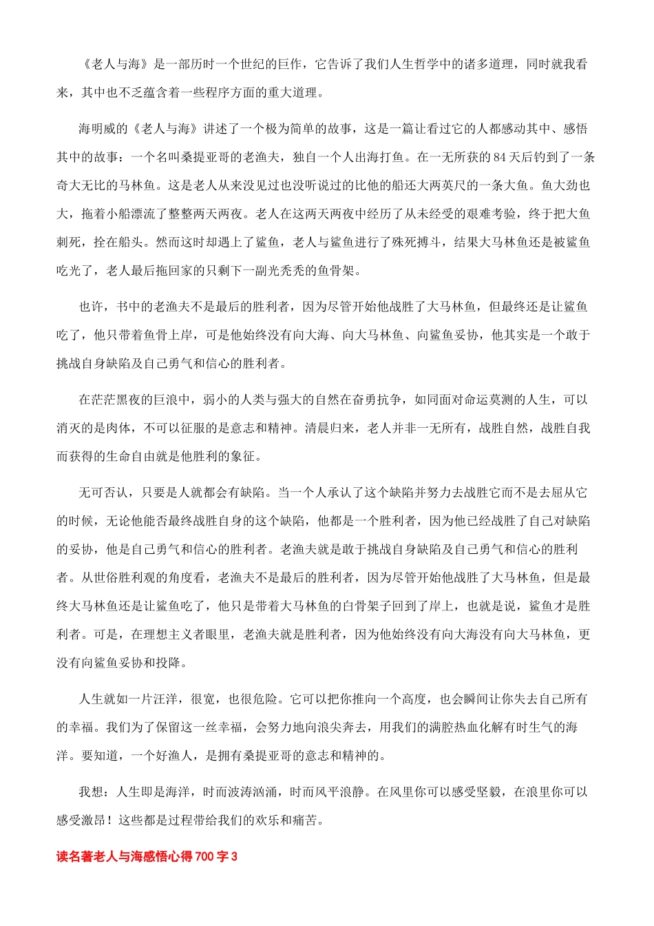 -读名著老人与海感悟心得700字_第2页