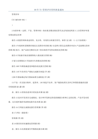 08年TS-管理评审资料准备通知