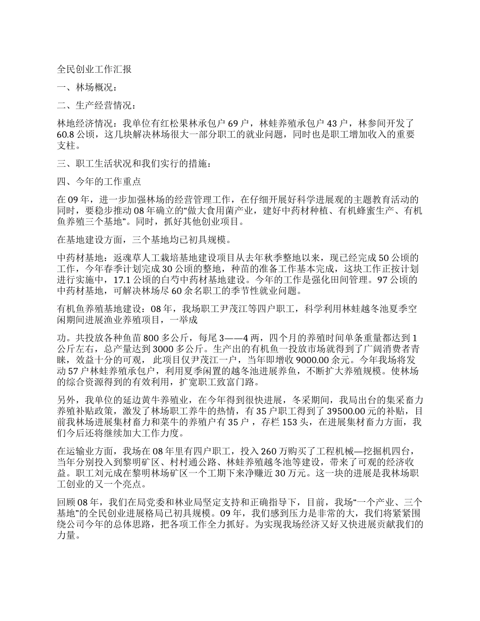 09年全民创业工作汇报_第1页