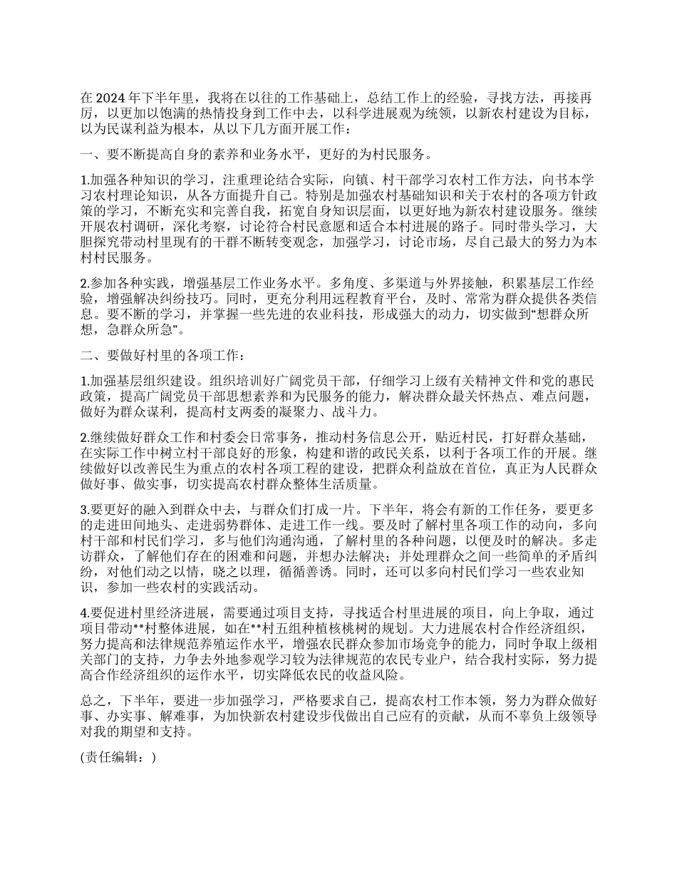 09年大学生村官下半年工作计划_第1页