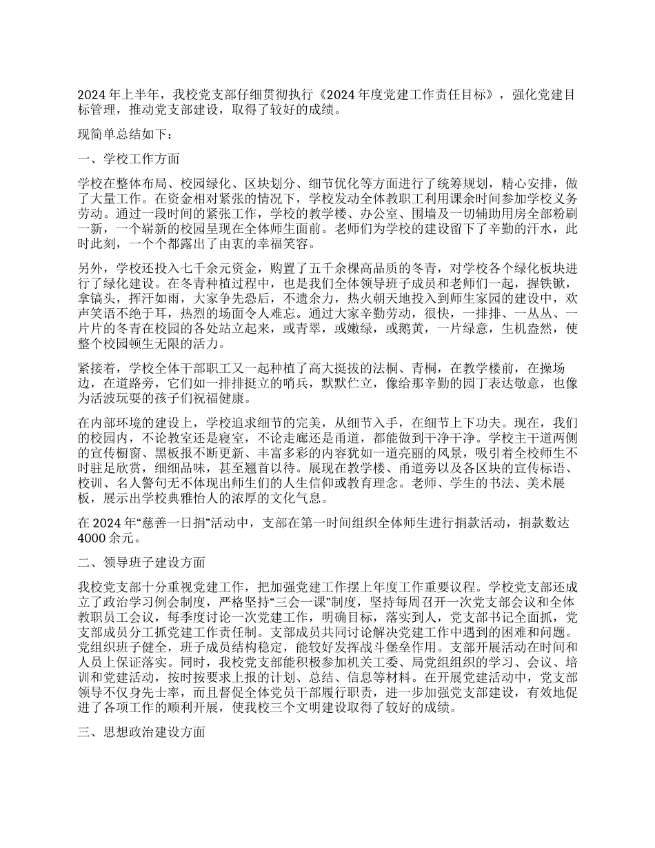 09年学校党支部上半年党建目标管理责任制落实总结_第1页
