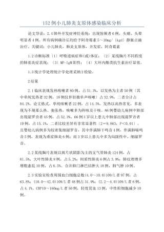 152例小儿肺炎支原体感染临床分析