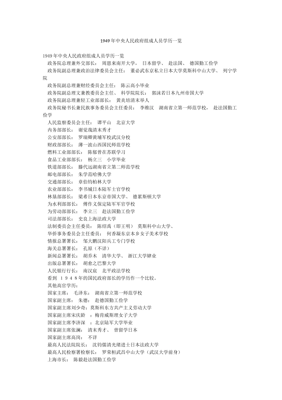 1949年中央人民政府组成人员学历一览_第1页