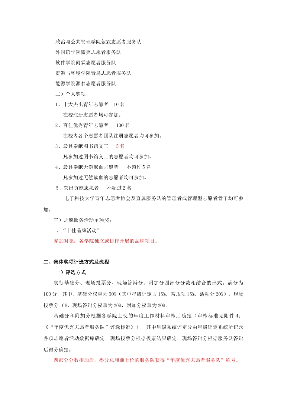 2024-2024年度电子科技大学青年志愿者协会优秀志愿者集体及个人评选办法_第2页