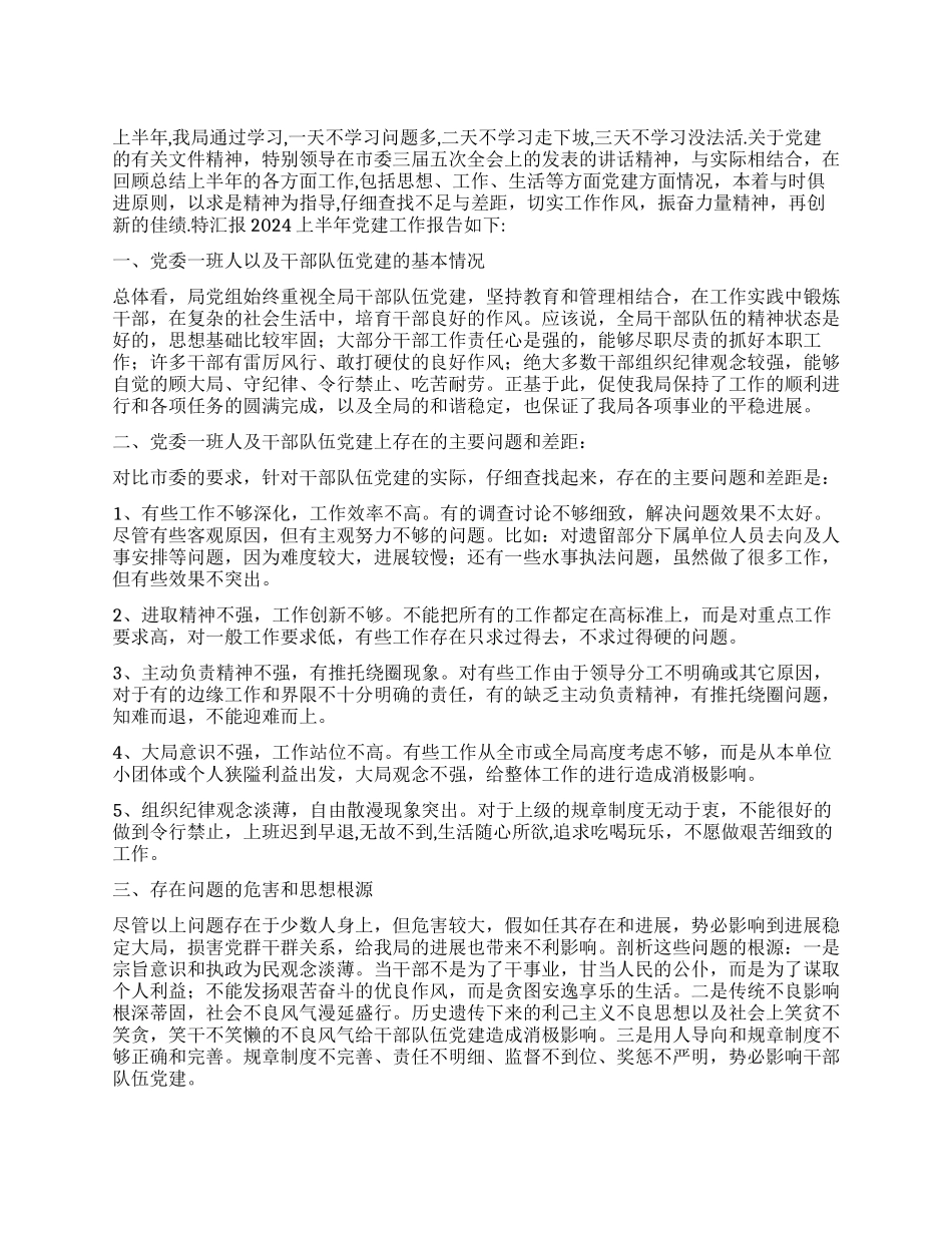 2024上半年规划局党委一班人党建工作报告_第1页