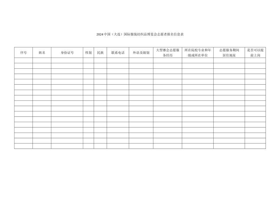 2024中国国际服装纺织品博览会青年志愿者报名信息表_第1页
