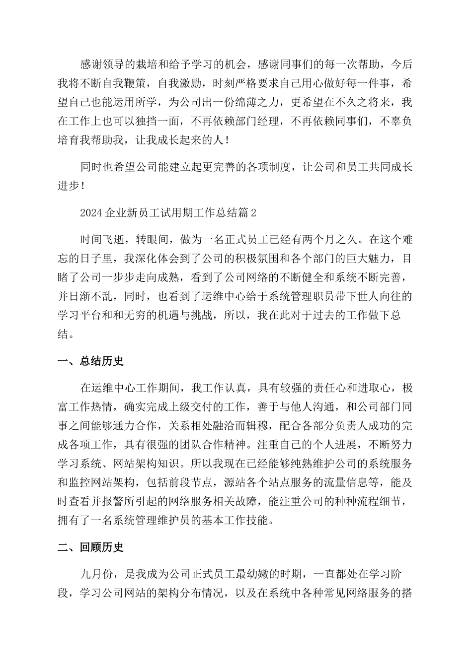 2024企业新员工试用期工作总结_第2页