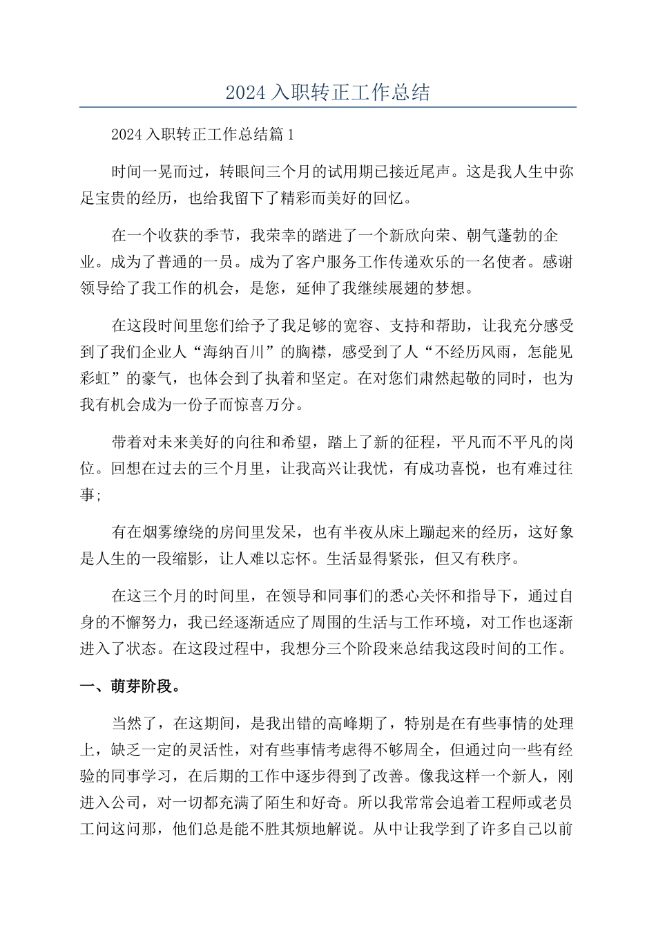 2024入职转正工作总结_第1页
