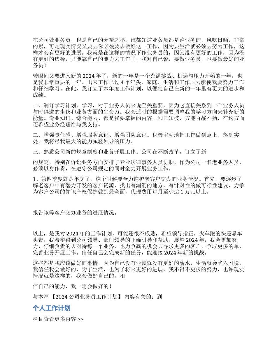 2024公司业务员工作计划_第1页