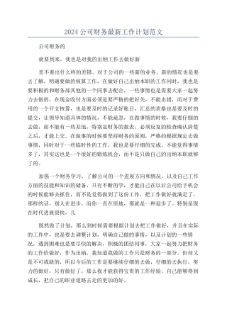 2024公司财务最新工作计划范文