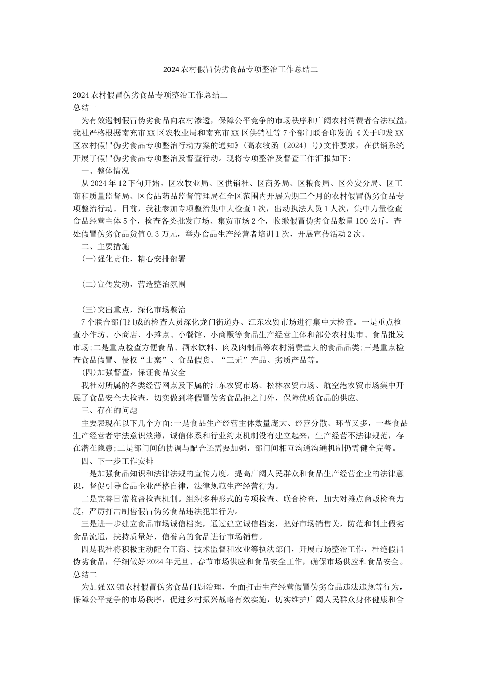 2024农村假冒伪劣食品专项整治工作总结二_第1页
