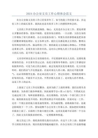 2024办公室文员工作心得体会范文