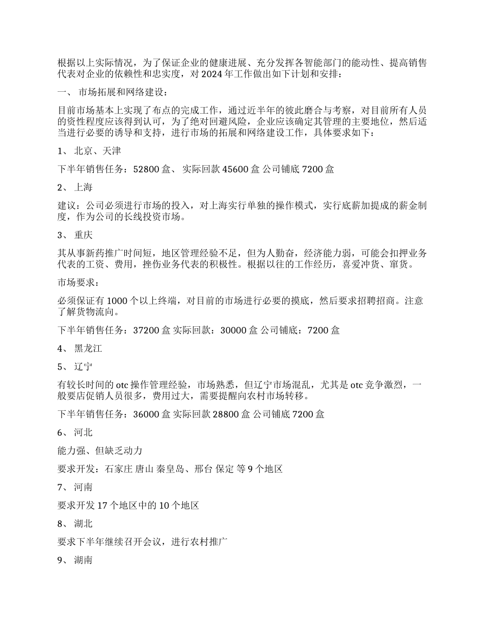 2024医药销售工作计划_第2页