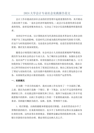 2024大学会计专业社会实践报告范文