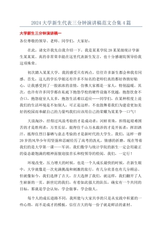 2024大学新生代表三分钟演讲稿范文合集4篇