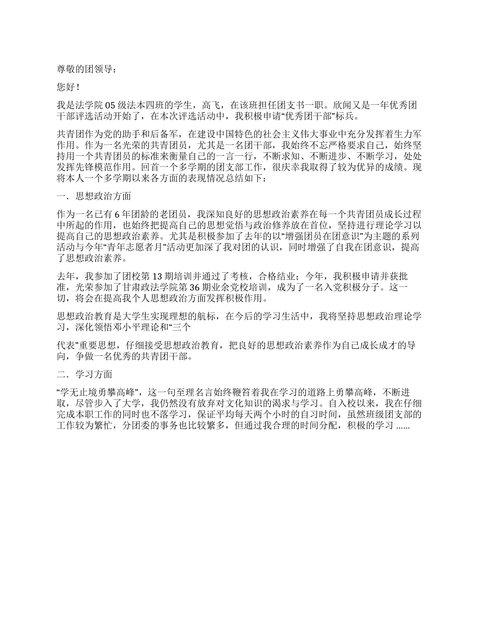 2024大学生优秀团干申报材料_第1页