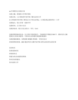 2024大学生寒假社会实践计划