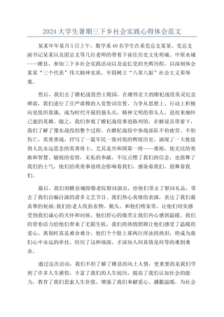 2024大学生暑期三下乡社会实践心得体会范文