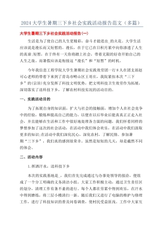 2024大学生暑期三下乡社会实践活动报告范文（多篇）