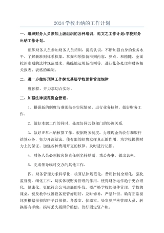 2024学校出纳的工作计划