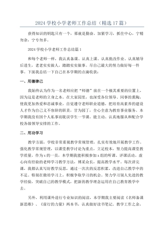 2024学校小学教师工作总结