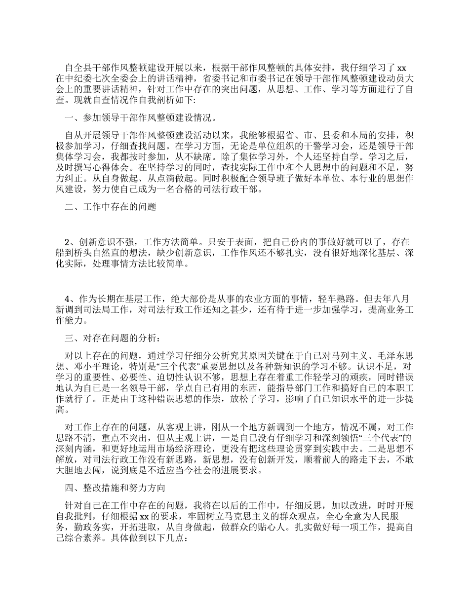 2024干部作风整顿自查报告_第1页