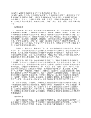 2024年1-6月某市旅游行业安全生产工作总结和下步工作计划