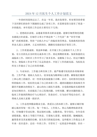 2024年12月医生个人工作计划范文
