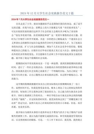 2024年12月大学生社会实践报告范文2篇