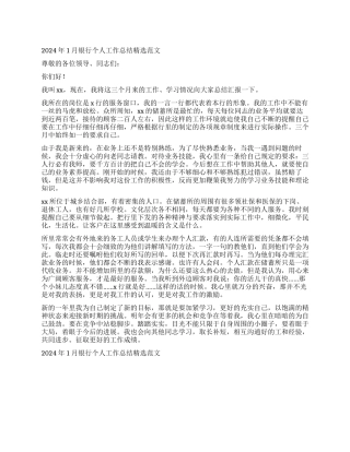 2024年1月银行个人工作总结精选范文