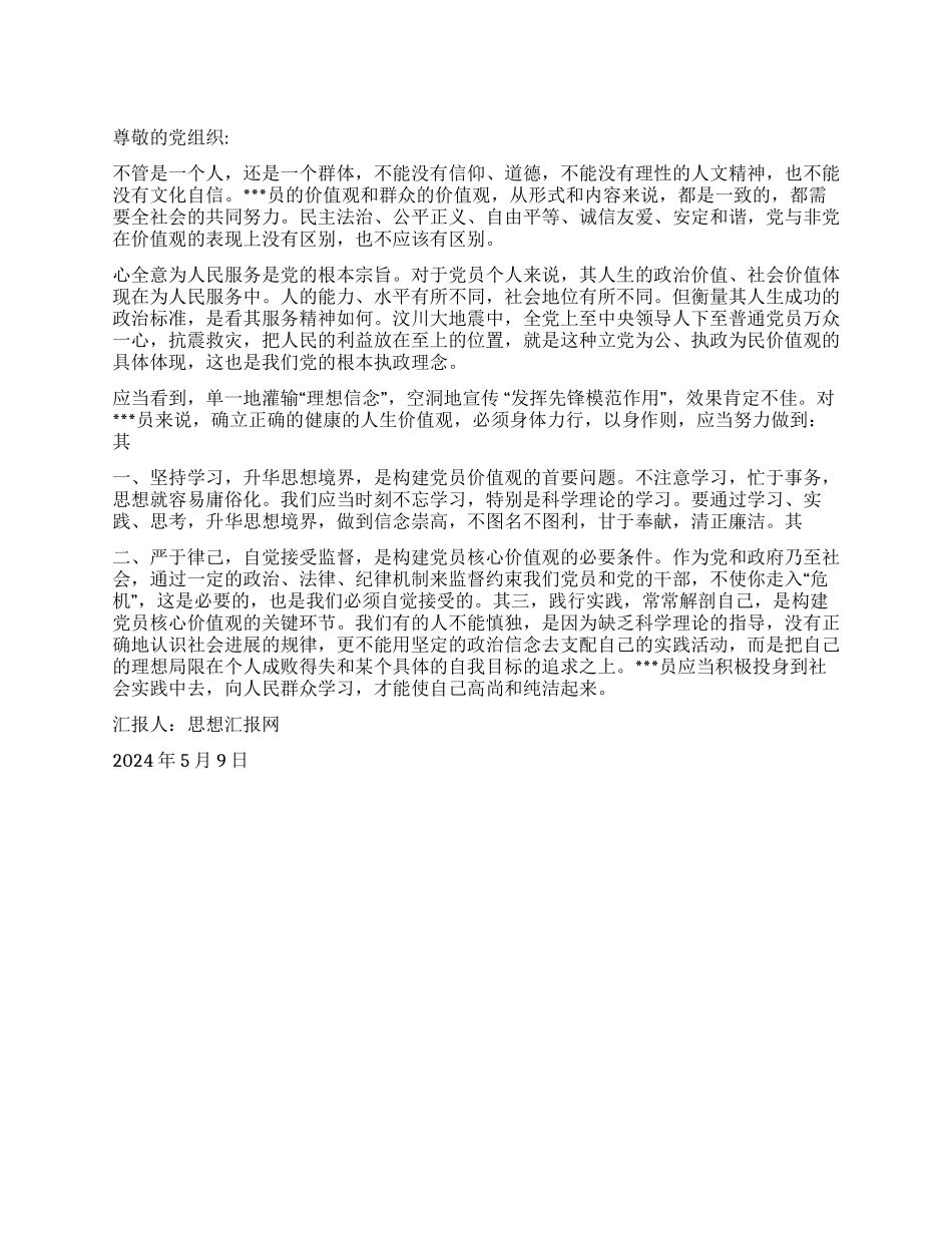 2024年5月党员思想汇报《新时期党员价值观之我见》_第1页