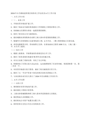 2024年5月湖南益阳某区商务局工作总结及6月工作计划