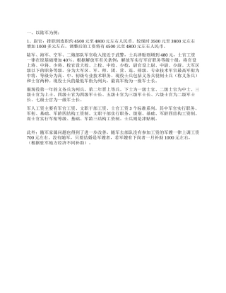 2024年8月军人新一轮涨工资详情