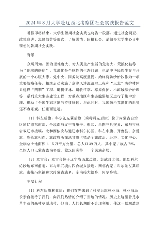 2024年8月大学赴辽西北考察团社会实践报告范文