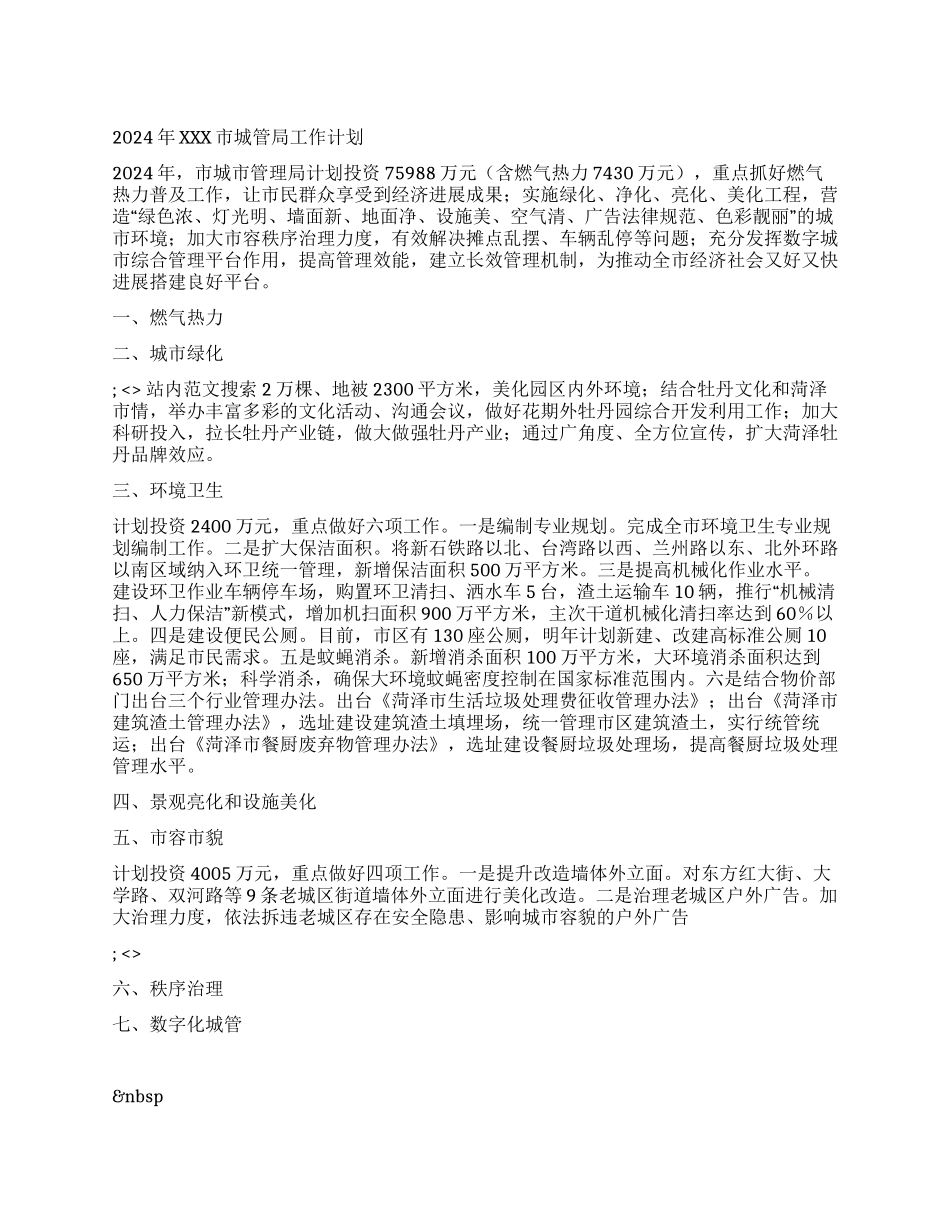 2024年XXX市城管局工作计划_第1页