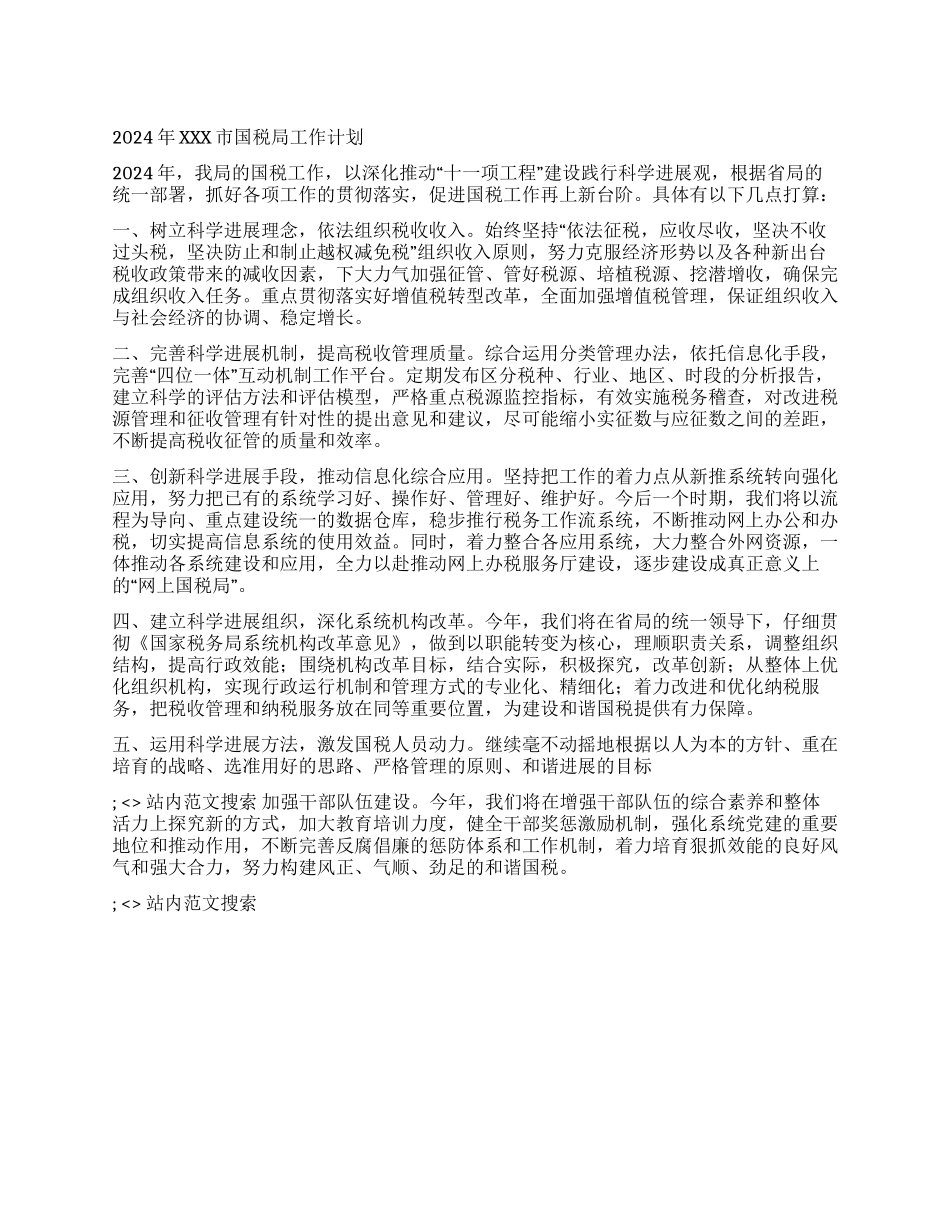 2024年XXX市国税局工作计划_第1页