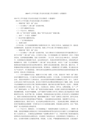 2024年上半年党建工作总结及党建工作自查报告