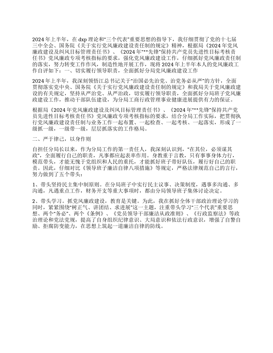 2024年上半年党风廉政自检自查报告_第1页