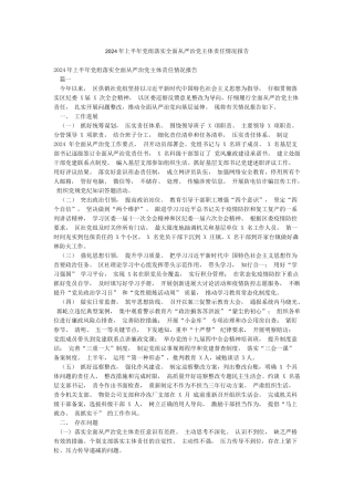 2024年上半年党组落实全面从严治党主体责任情况报告