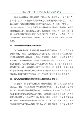 2024年上半年反洗钱工作总结范文