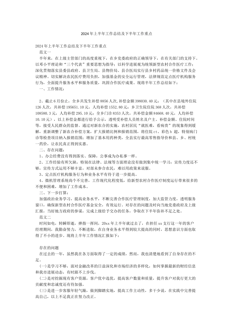 2024年上半年工作总结及下半年工作重点_第1页