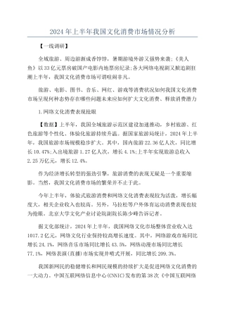 2024年上半年我国文化消费市场情况分析