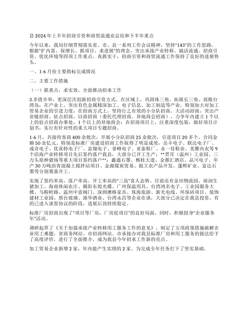 2024年上半年招商引资总结和下半年重点_第1页