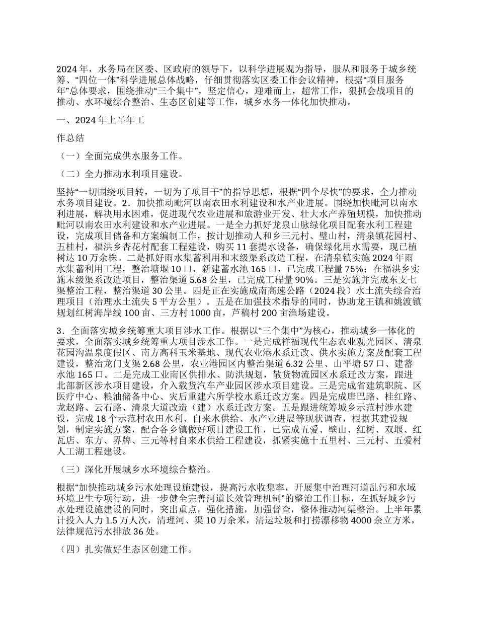 2024年上半年水务城乡一体化工作总结_第1页